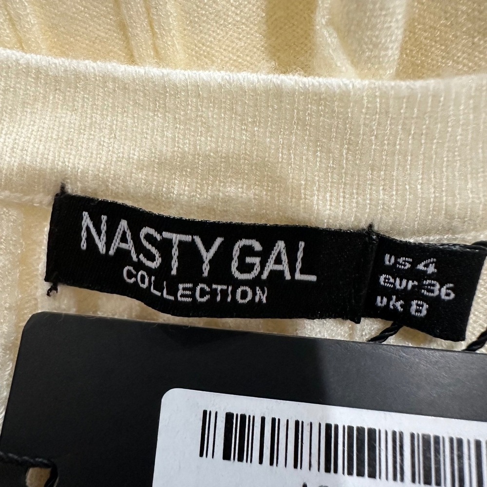 Nasty Gal Cream Ribbed V-Neck Midi Dress - Picture 9 of 15